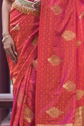 RED PURE SATIN WEAVING SILK SAREE