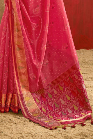 Red  Tussar Handloom Weaving Silk Saree_Kumari Sarees