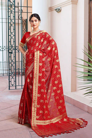 Red Georgette Silk Saree_Kumari Sarees