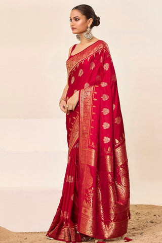 Red Satin Silk Saree_Kumari Sarees