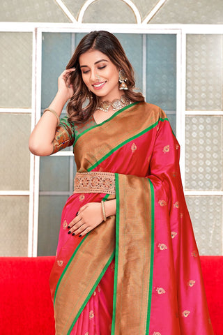 RED SOFT PESHWAI PAITHANI SILK SAREE