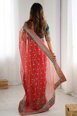 Red Banarasi Crush Silk Saree