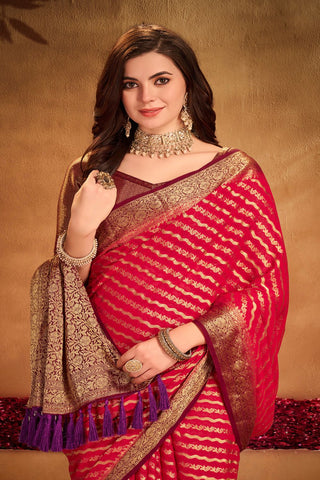 Red Pure Georgette Silk Saree_Kumari Sarees