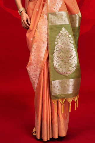 Red Tussar Handloom Weaving Silk Saree_Kumari Sarees