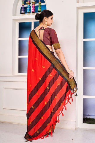 Red Paithni Cotton Silk Gold Weaving Border_Kumari Sarees