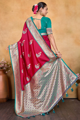 Red Banarasi Silk Saree Zari With Rich Pallu_Kumari Sarees