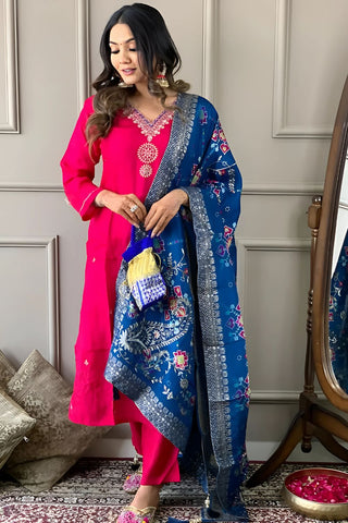 Red Pure Viscose Chanderi Embroidered Kurta Set_Kumari Sarees