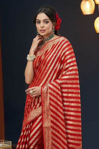 Red Pure Georgette Saree_Kumari Sarees