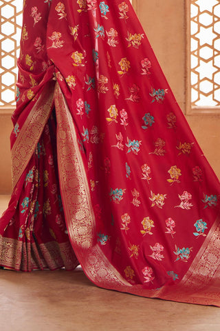 Red Pure Soft Banarasi Silk Saree