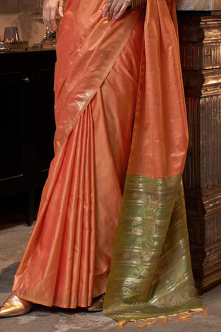 Red Tussar Handloom Weaving Silk Saree