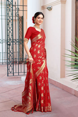 Red Georgette Silk Saree_Kumari Sarees