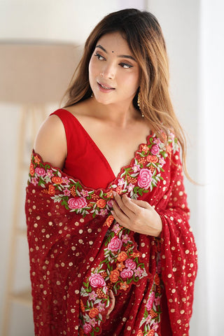 Red Soft Georgette Saree