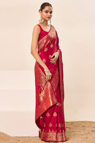 Red Satin Silk Saree_Kumari Sarees