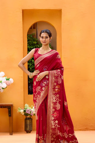 Maroon Dola Silk Saree_Kumari Sarees