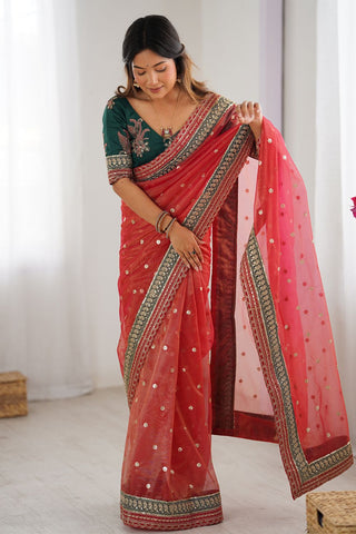 Red Banarasi Crush Silk Saree