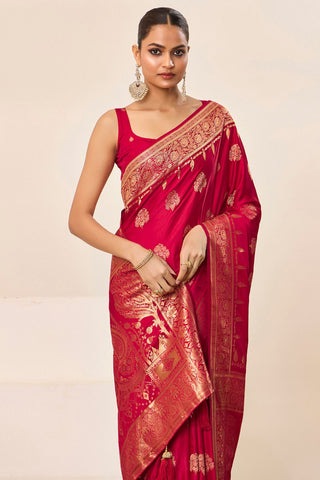 Red Satin Silk Saree_Kumari Sarees