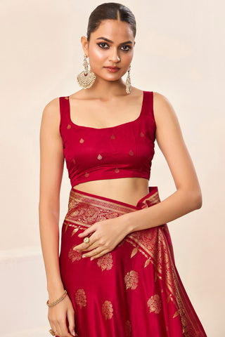 Red Satin Silk Saree_Kumari Sarees