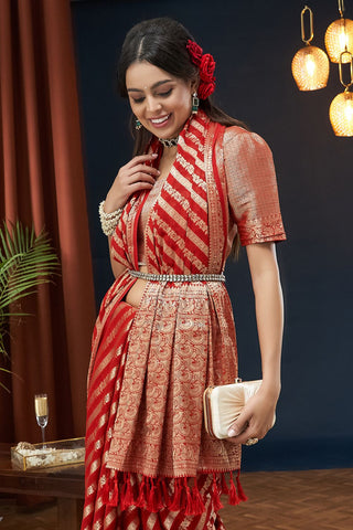 Red Pure Georgette Saree_Kumari Sarees