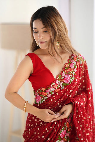 Red Soft Georgette Saree