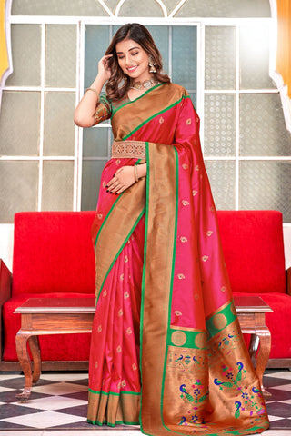 RED SOFT PESHWAI PAITHANI SILK SAREE