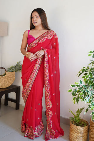 RED VISCOSE SAREE