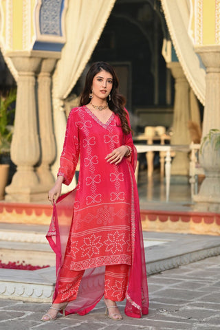 Red Soft Chinnor Silk Embroidered Kurta Set_Kumari Sarees
