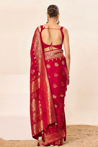 Red Satin Silk Saree_Kumari Sarees