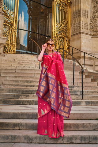 Red Handloom Weaving Khadi Silk Saree