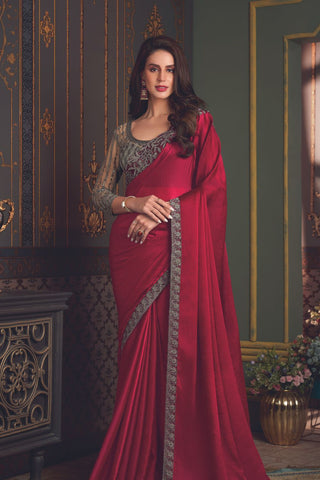 RED SOFT GLASS SILK SAREE