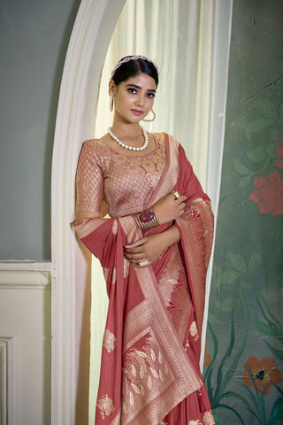Red Pure Silk Crepe Saree_Kumari Sarees