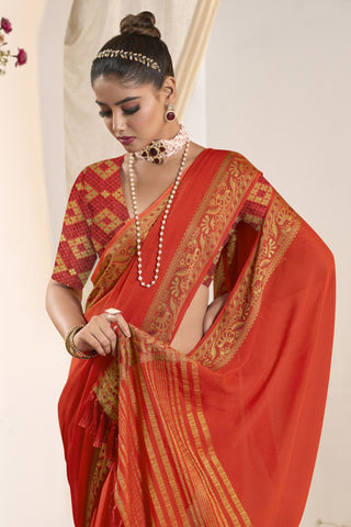 Red Pure Silk Creep Saree