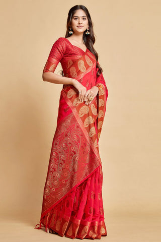 Red Chanderi Cotton Saree