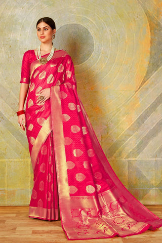 RED KANJEEVARAM HANDLOOM SILK SAREE WITH LEAF DESIGN