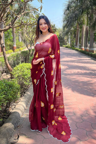 RED CHIFFON SILK SAREE