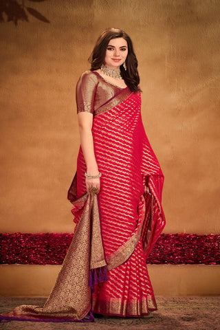 Red Pure Georgette Silk Saree_Kumari Sarees
