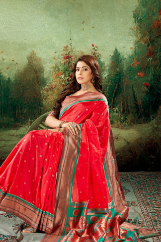 RED SOFT PESHWAI PAITHANI SILK