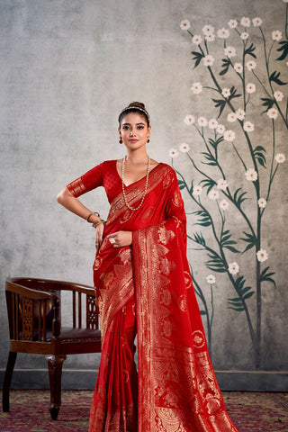 Red Pure Satin Silk Saree_Kumari Sarees
