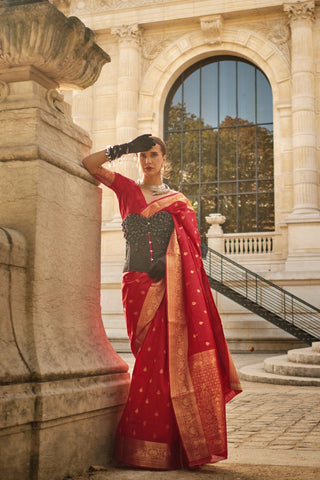 RED KHADDI HANDLOOM WEAVING SILK SAREE