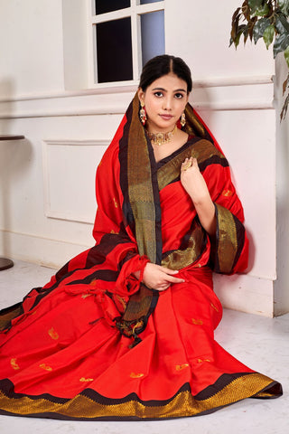 Red Paithni Cotton Silk Gold Weaving Border_Kumari Sarees