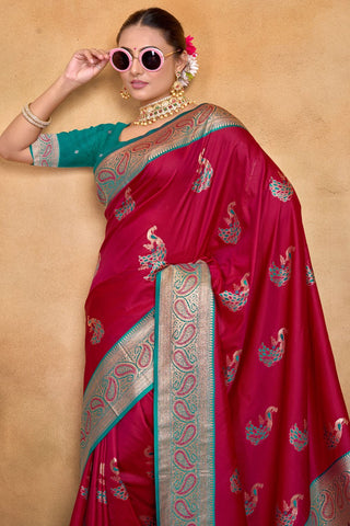 Red Banarasi Silk Saree Zari With Rich Pallu_Kumari Sarees