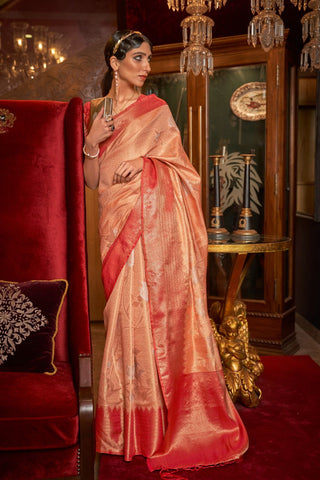 RED HANDLOOM WEAVING SILK SAREE