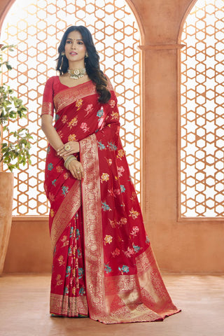 Red Pure Soft Banarasi Silk Saree