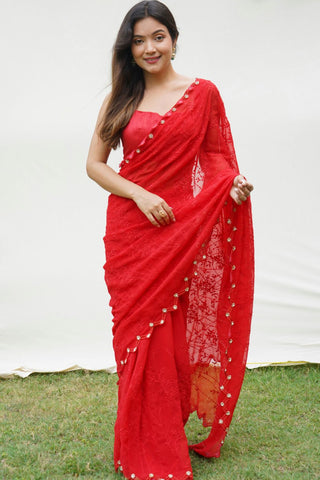 RED GEORGETTE SILK SAREE