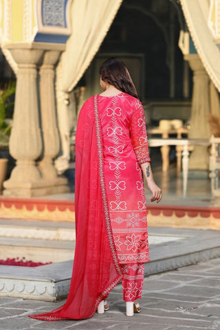 Red Soft Chinnor Silk Embroidered Kurta Set_Kumari Sarees