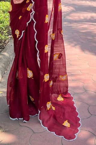 Red Chiffon Silk Saree