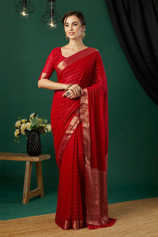 Red Chiffon Silk Saree_Kumari Sarees