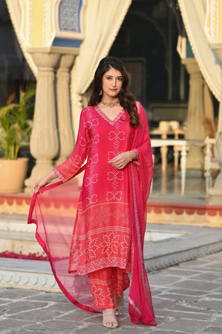 Red Soft Chinnor Silk Embroidered Kurta Set_Kumari Sarees