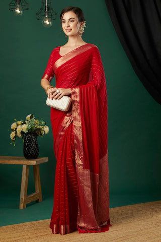 Red Chiffon Silk Saree_Kumari Sarees