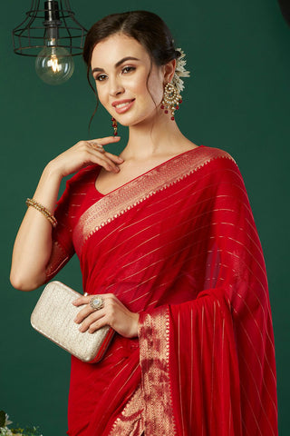 Red Chiffon Silk Saree_Kumari Sarees