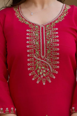 Red Viscose Chanderi Kurta Set_Kumari Sarees